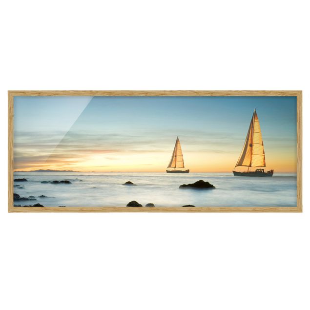 Poster con cornice - Barche A Vela In Oceano - Panorama formato orizzontale
