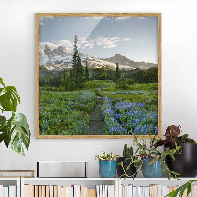 Poster con cornice - Mountain View Meadow Path - Quadrato 1:1