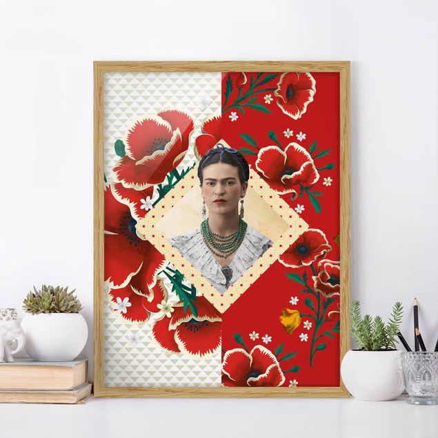 Poster con cornice Frida Kahlo - Poppies verticale su