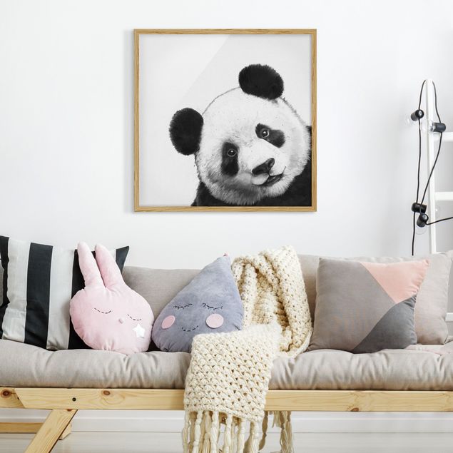 Poster con cornice - Illustrazione pittura Panda Bianco e nero - Quadrato 1:1