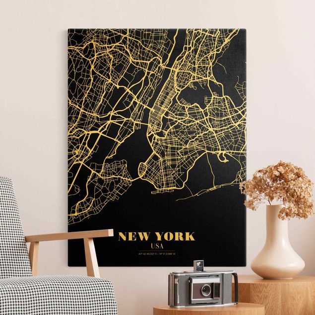 Tele mappamondo Mappa di New York - Nero classico