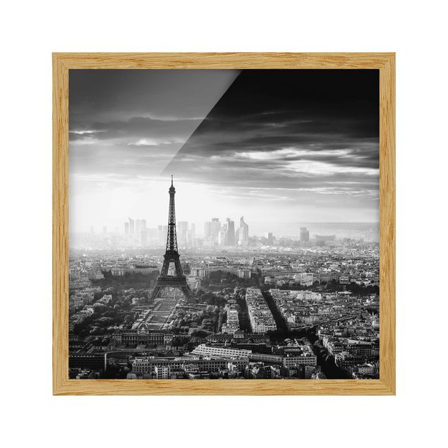Poster con cornice - La Torre Eiffel dall'alto in bianco e nero - Quadrato 1:1