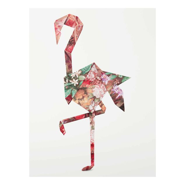 Quadro in vetro - origami Flamingo - Verticale 4:3