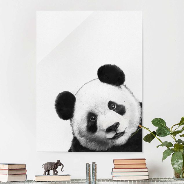 Quadro in vetro - Illustrazione pittura Panda Bianco e nero - Verticale 4:3