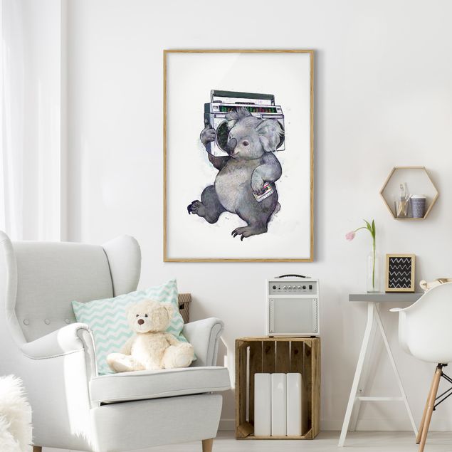 Poster con cornice - Illustrazione Koala Con Radio pittura - Verticale 4:3