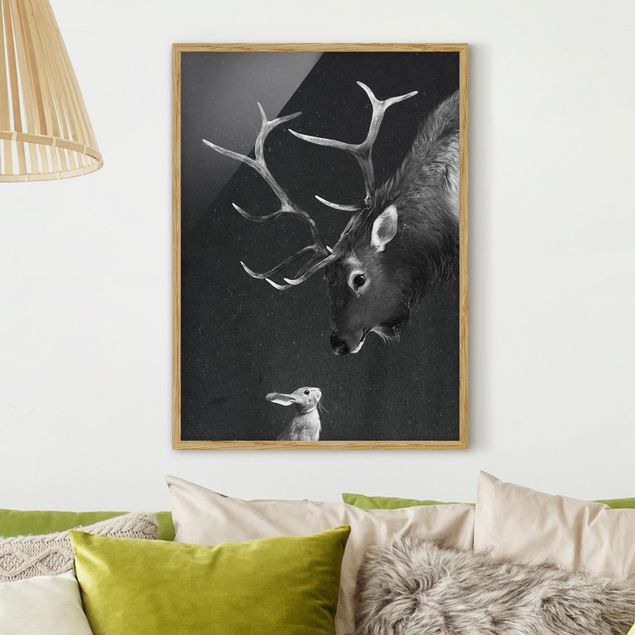 quadri cervo Illustrazione - Cervo e Coniglio Disegno in bianco e nero