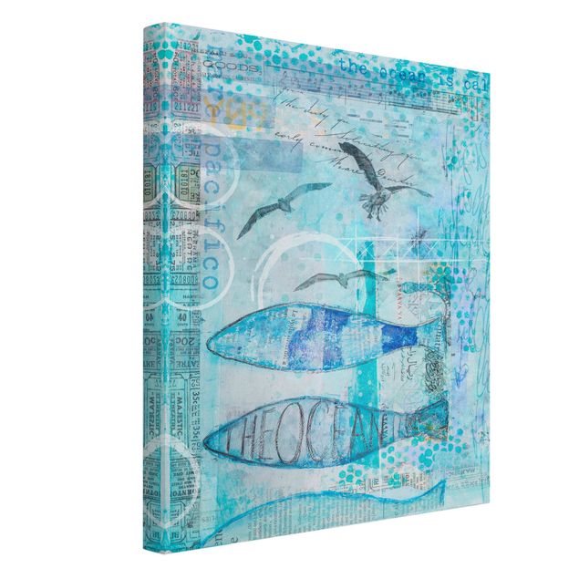 Riproduzioni su tela quadri famosi Collage colorato - Pesce blu
