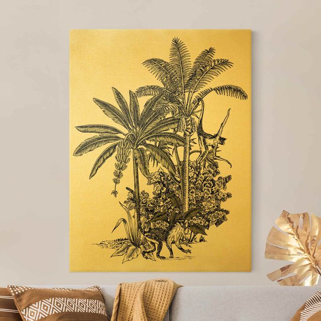 Quadri su tela fiori Illustrazione vintage - Scimmie e palme