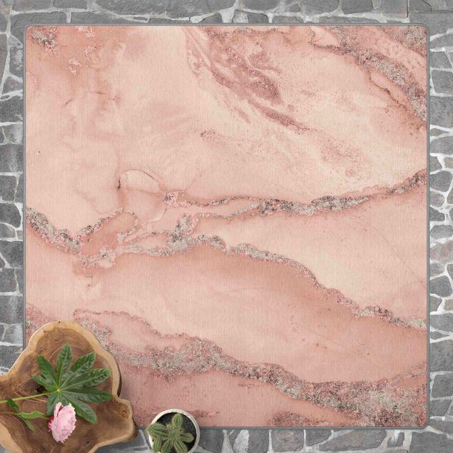 Tappeto moderno astratto Esperimenti di colore marmo rosa e brillantini