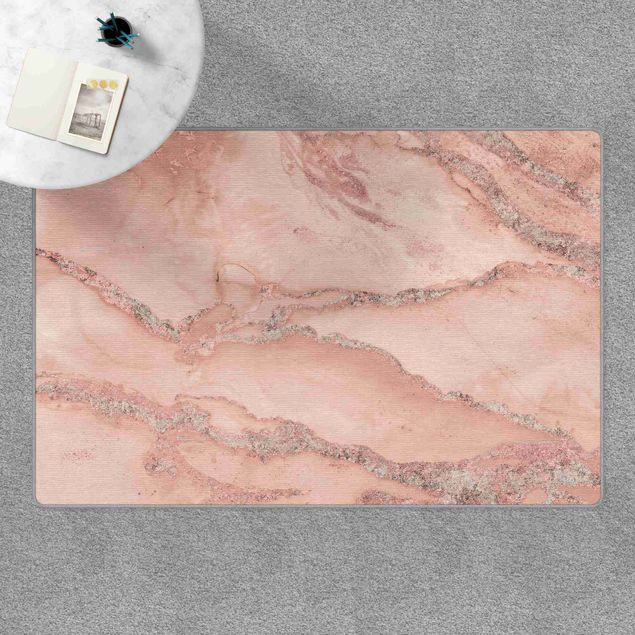 Tappeto moderno astratto Esperimenti di colore marmo rosa e brillantini