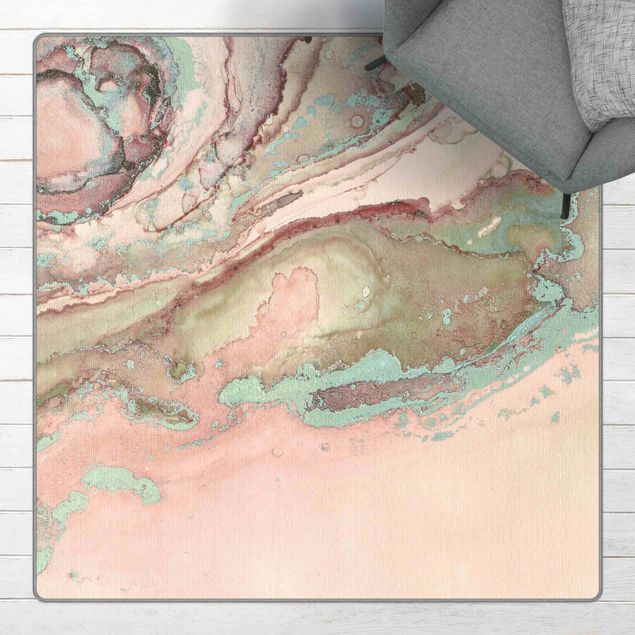 Teppich Marmoroptik Esperimenti di colore marmo rosa e turchese