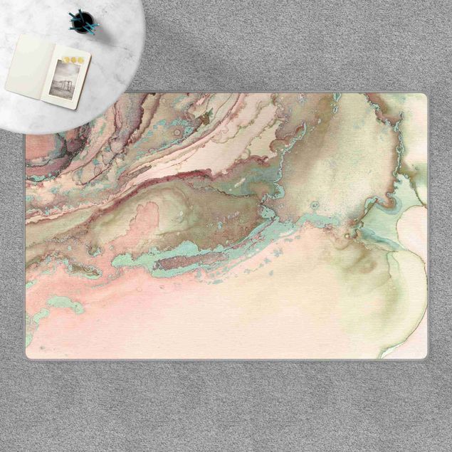Tappeto moderno astratto Esperimenti di colore marmo rosa e turchese