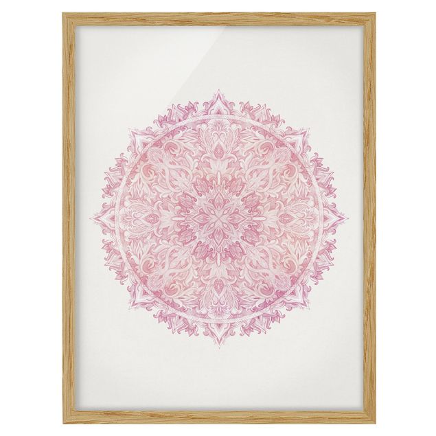 Poster con cornice - Mandala Watercolor Pink Rose Ornamento - Verticale 4:3