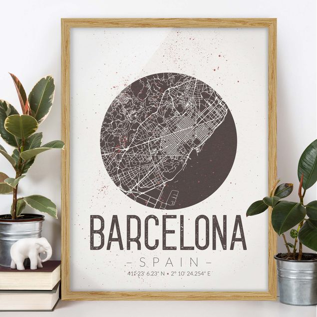 Poster con cornice - Barcelona City Map - Retro - Verticale 4:3