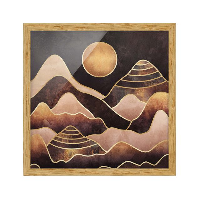 Poster con cornice - Golden Sun astratti Monti - Quadrato 1:1