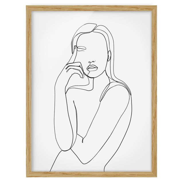 Poster con cornice - Line Art Pensieroso donna Bianco e nero - Verticale 4:3