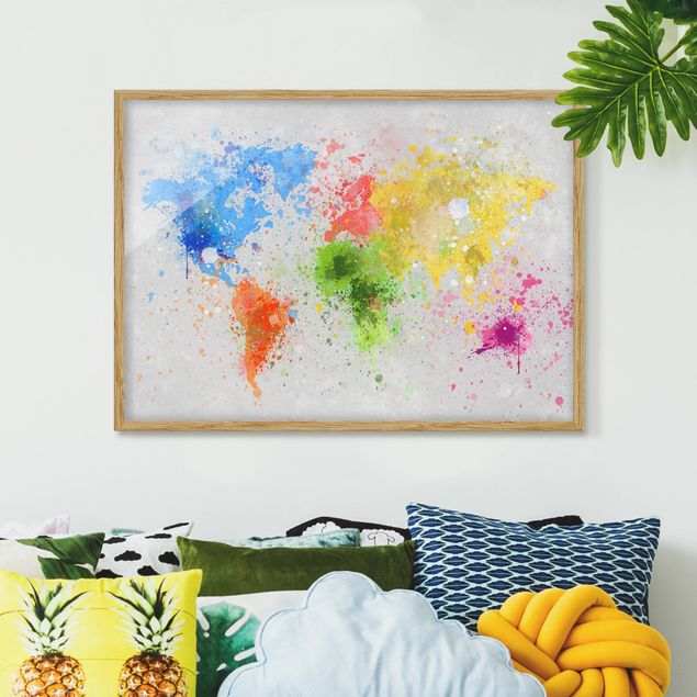 Poster con cornice - Colorful Splashes World Map - Orizzontale 3:4