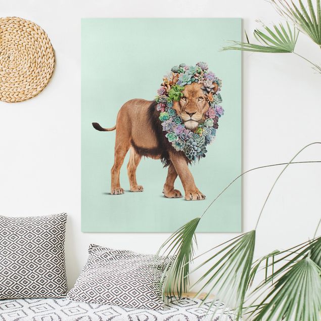 Tela leone Leone con Succulente