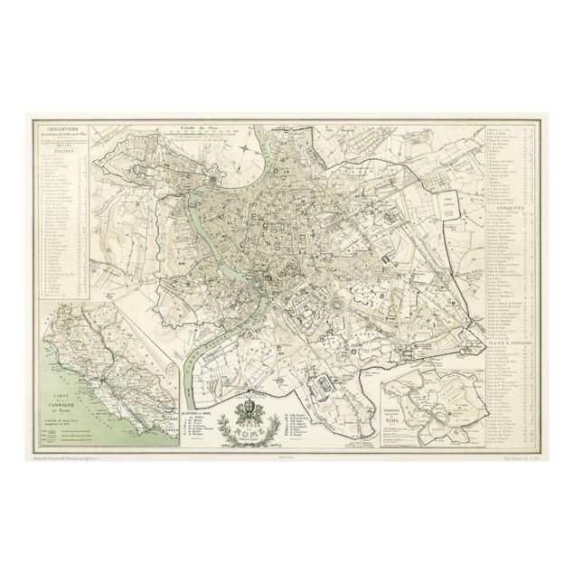 Quadro in vetro - Vintage mappa di Roma antica - Orizzontale 2:3