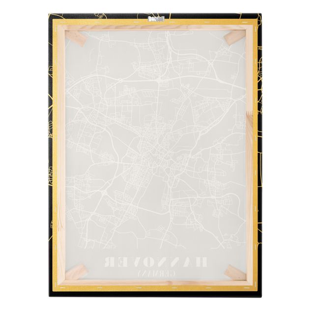 Quadro su tela oro - Pianta della città Hannover - Classico nero