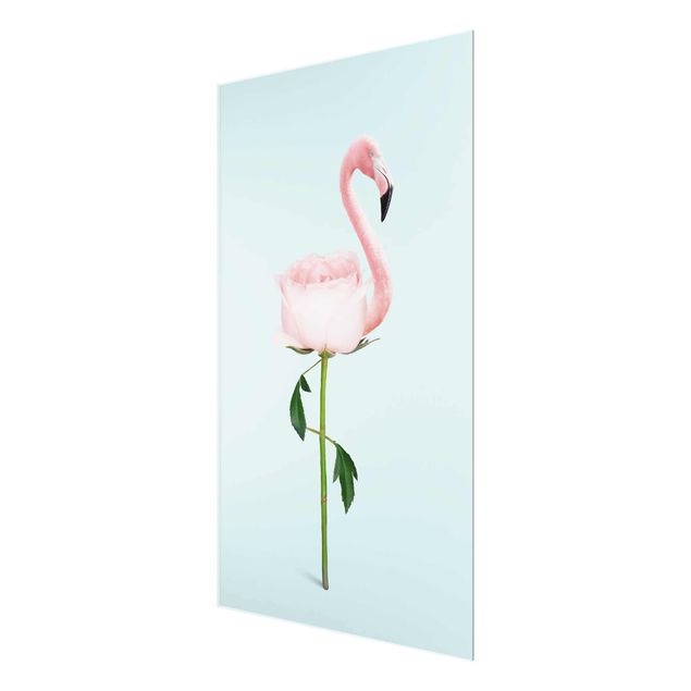 Quadro in vetro - Flamingo con Rosa - Verticale 3:2
