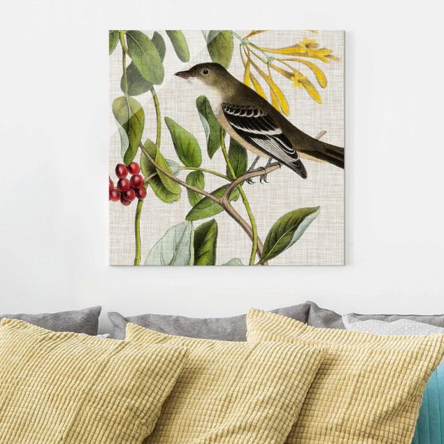 quadri con animali Uccello su lino giallo II