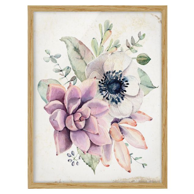 Poster con cornice - Watercolor Flower Cottage - Verticale 4:3