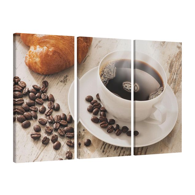 Stampa su tela 3 parti - Steaming coffee cup with coffee beans - Verticale 2:1