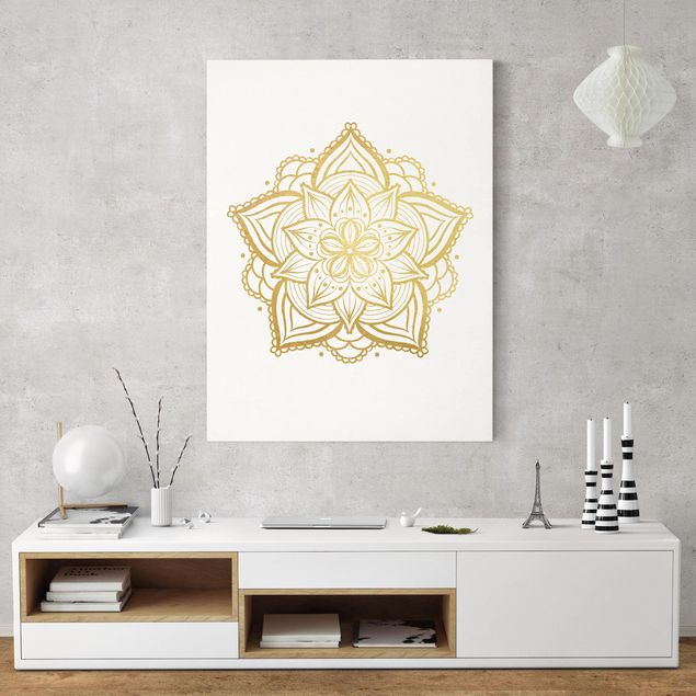 Stampa su tela Mandala Floreale - Illustrazione Oro Bianco