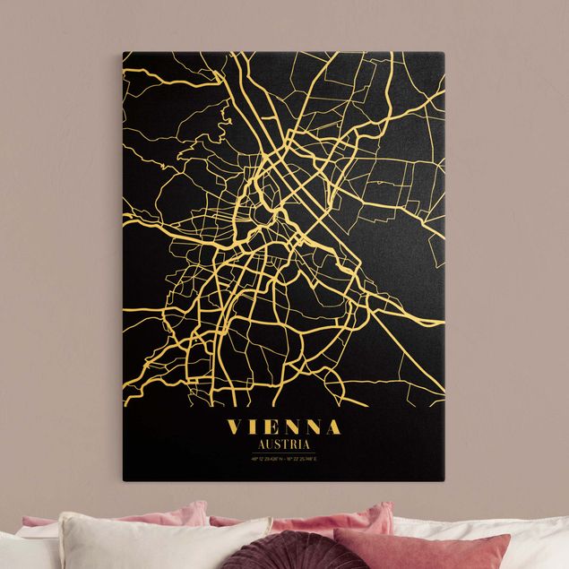 Quadri moderni per soggiorno Mappa di Vienna - Nero classico