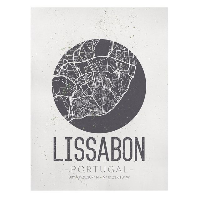 Stampe su tela Mappa di Lisbona - Retrò
