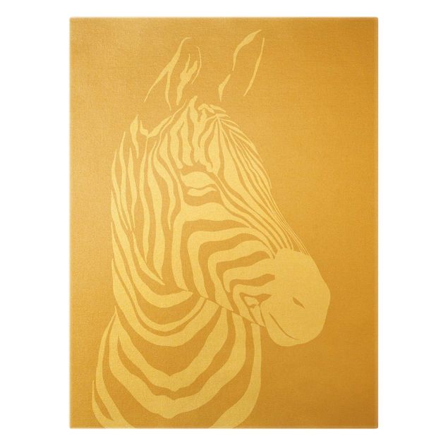 Quadro su tela oro - Animali del safari - Ritratto di zebra beige