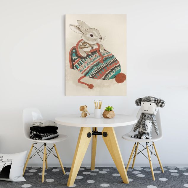 Riproduzioni su tela Illustrazione - Coniglio Santander coccolone con cappello