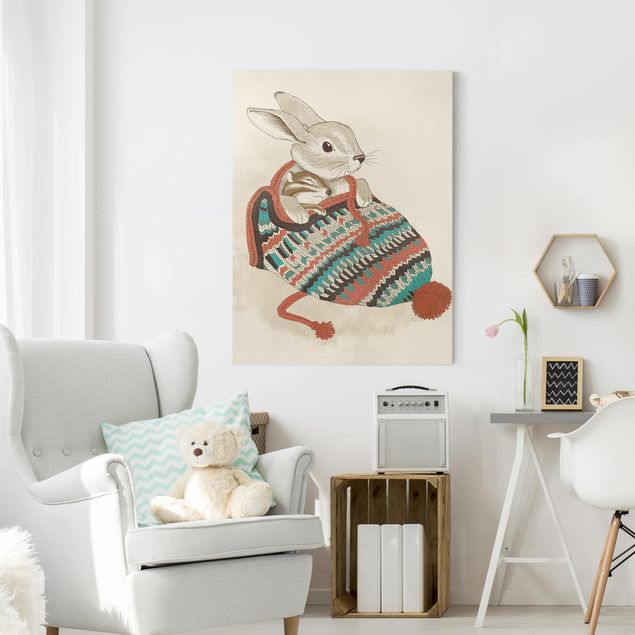 quadri con animali Illustrazione - Coniglio Santander coccolone con cappello