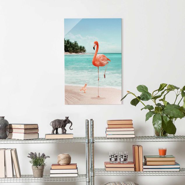 quadri con animali Spiaggia con fenicottero