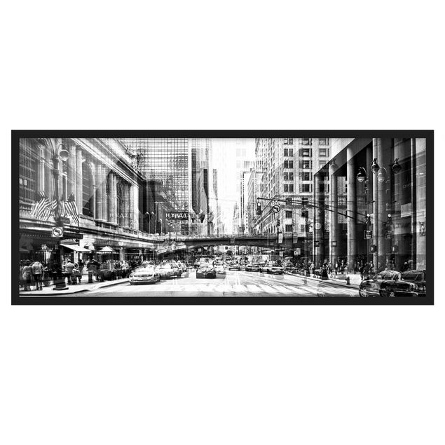 Poster con cornice - Nyc Urbano In Bianco E Nero - Panorama formato orizzontale