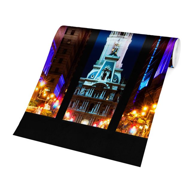 Carta da parati - Window View Philadelphia town hall by Night