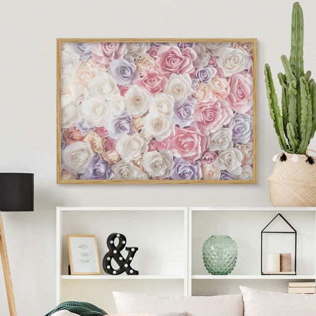 Poster con cornice - Pastel Paper Art Roses - Orizzontale 3:4
