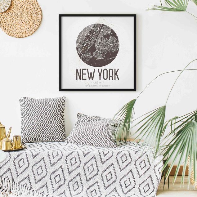 Poster con cornice - Mappa New York - Retro