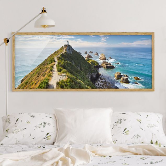 Poster con cornice - Nugget Point Lighthouse E Mare Zelanda - Panorama formato orizzontale