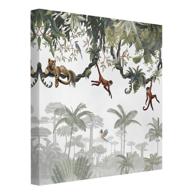 Quadri su tela animali Scimmie dispettose nelle chiome tropicali