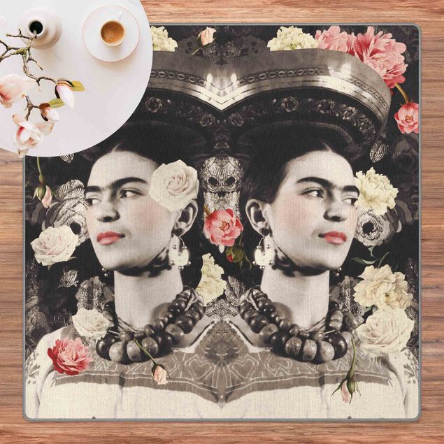Tappeto nero salotto Frida Kahlo - Mare di fiori