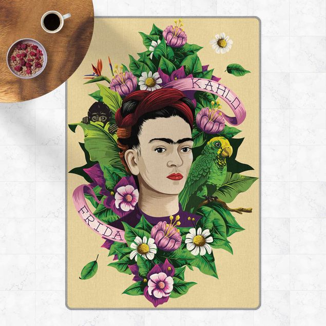 Tappeti fiori Frida Kahlo - Frida, scimmia e pappagallo