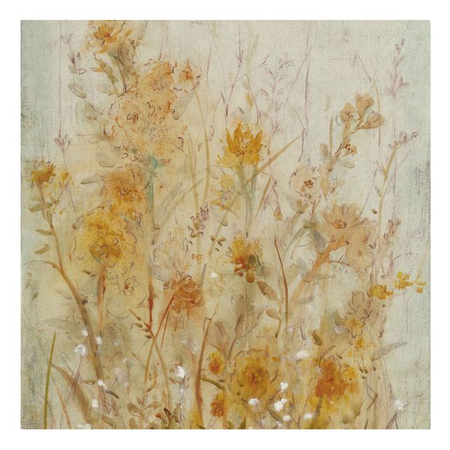 Quadro su tela naturale - Campo fiorito selvaggio giallo - Quadrato 1:1
