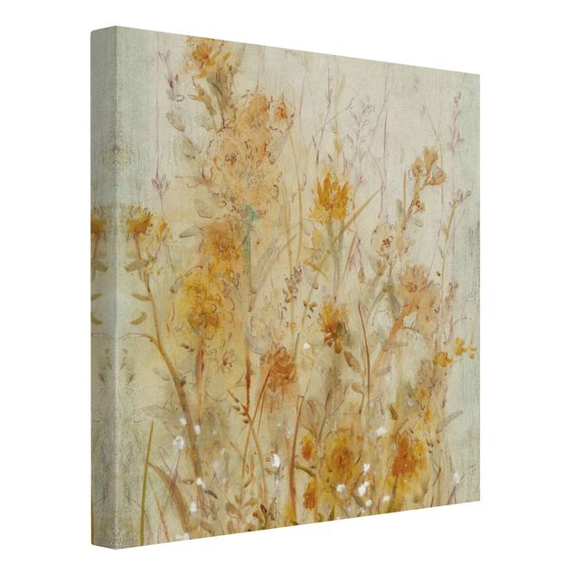 Quadro su tela naturale - Campo fiorito selvaggio giallo - Quadrato 1:1