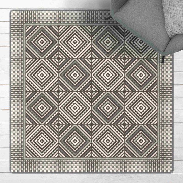 Tappeti effetto piastrelle Piastrelle geometriche vortice grigio con cornice mosaico