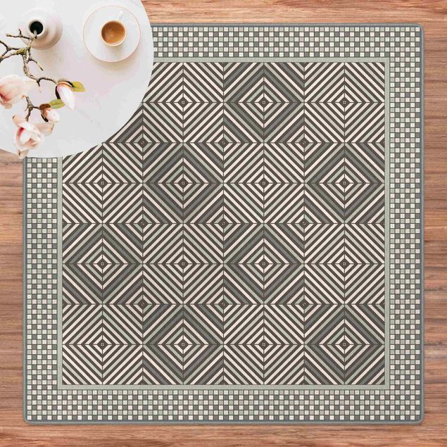 Tappeto bagno grigio Piastrelle geometriche vortice grigio con cornice mosaico