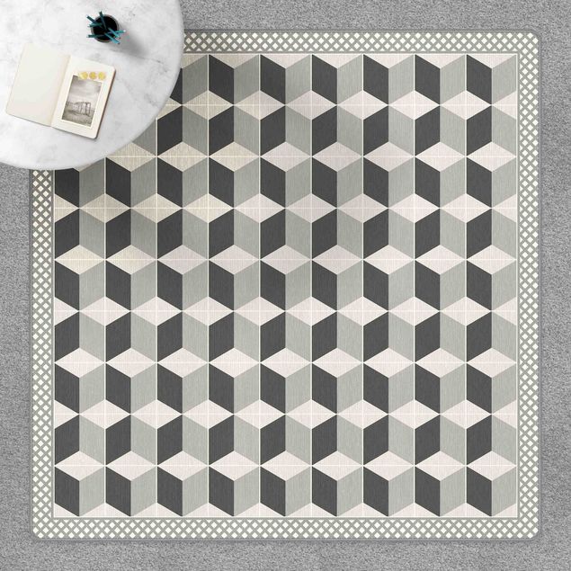Tappeto bagno grigio Piastrelle geometriche illusione di scale in grigio con bordi