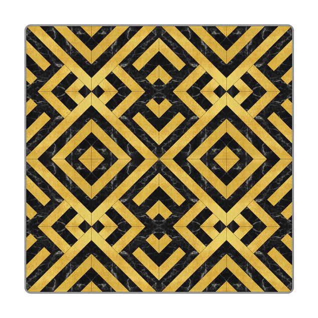 Tappeti a tessitura piatta Mix geometrico di piastrelle Art déco in marmo dorato nero