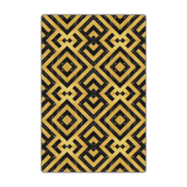 Tappeti a tessitura piatta Mix geometrico di piastrelle Art déco in marmo dorato nero
